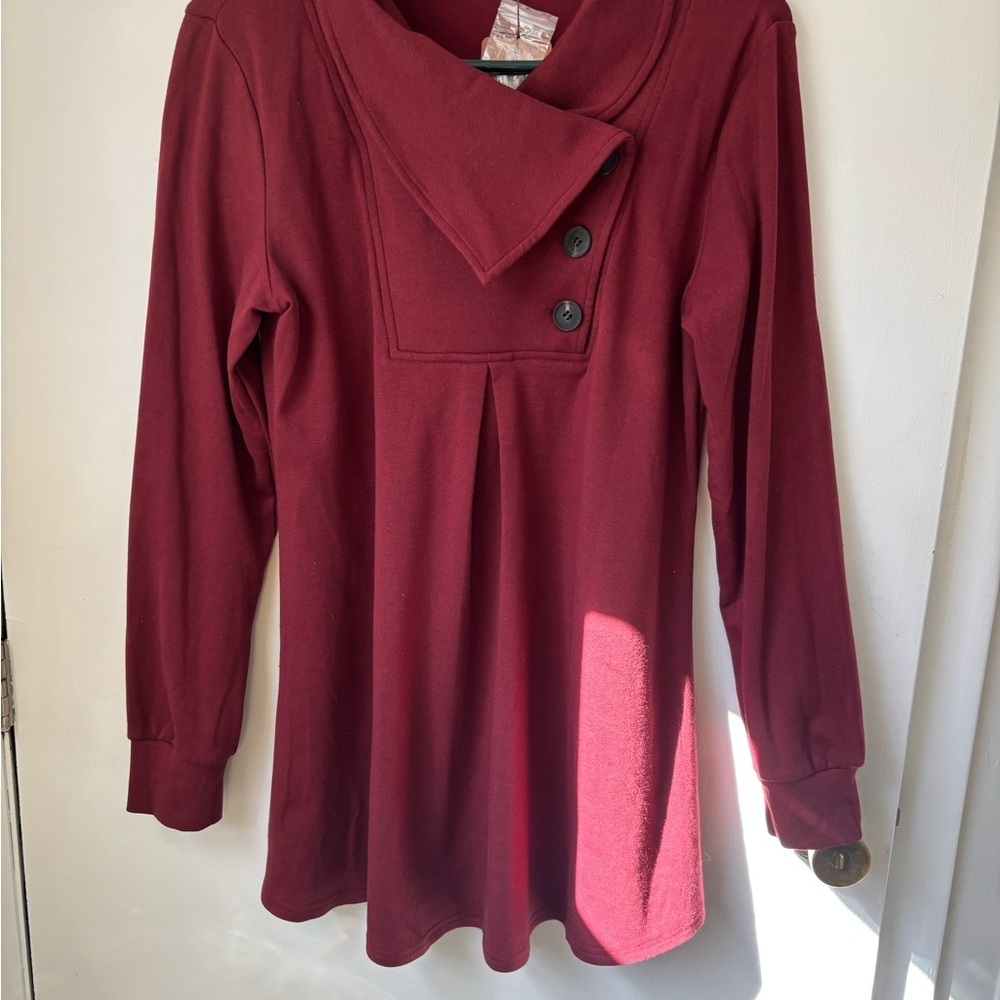 Burgundy Sailor Collar Tunic Blouse with Boxy Fit